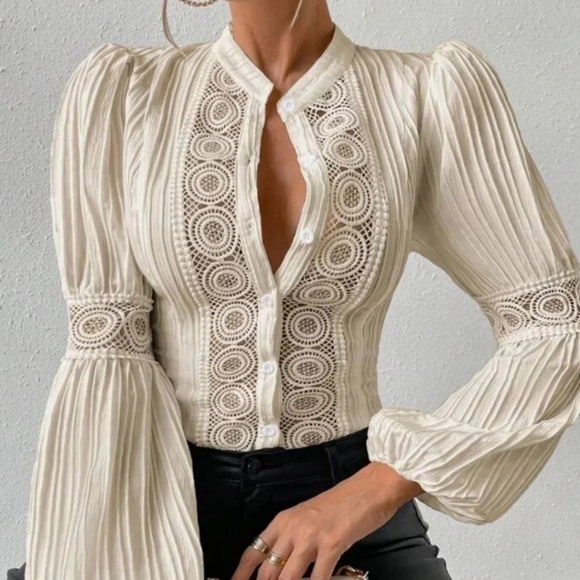 Tops - Elegant Cream Lace Blouse
